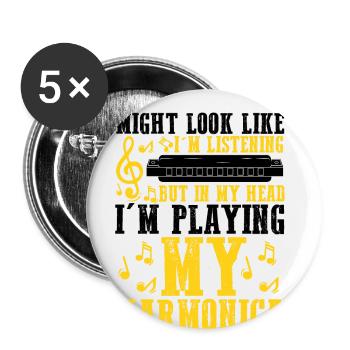 Harmonikaspieler für Munharmonika Spieler - Buttons groß 56 mm (5er Pack) - Weiß - Vorne