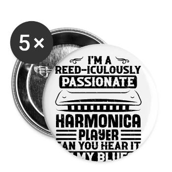 Mundharmonika Instrument und Mundharmonika - Buttons groß 56 mm (5er Pack) - Weiß - Vorne