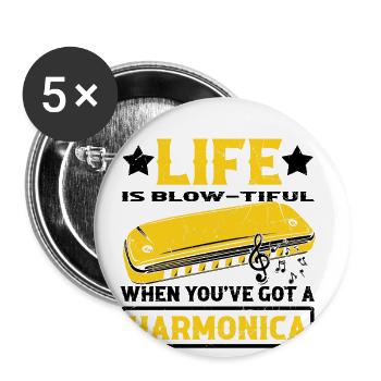 Harmonikaspieler für Munharmonika Spieler - Buttons groß 56 mm (5er Pack) - Weiß - Vorne