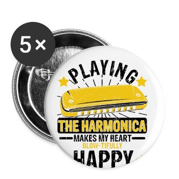 Mundharmonika Spieler und Mundharmonika - Buttons groß 56 mm (5er Pack) - Weiß - Vorne
