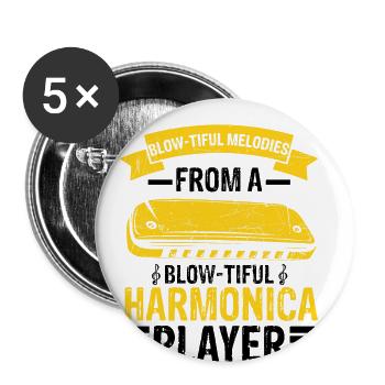 Mundharmonika Spieler und Mundharmonika - Buttons groß 56 mm (5er Pack) - Weiß - Vorne