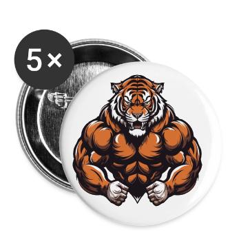 Tigre Muscles Culturisme Bête - Lot de 5 grands badges (56 mm) - blanc - Devant