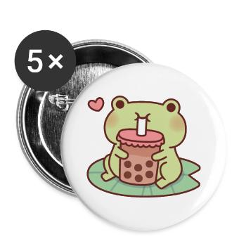 Une grenouille mignonne aime boire du thé à bulles - Lot de 5 grands badges (56 mm) - blanc - Devant