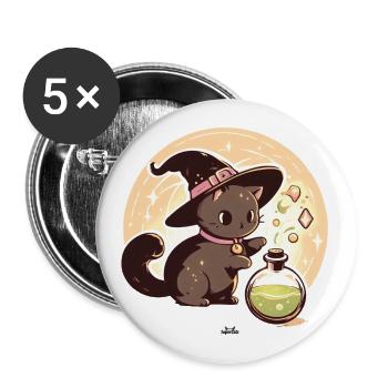 Potion Cat - Buttons large 2.2''/56 mm (5-pack) - white - Front