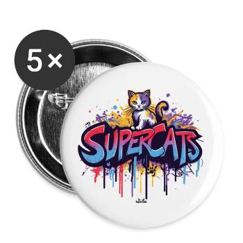 Supercats 2 Logo - Buttons large 2.2''/56 mm (5-pack) - white - Front