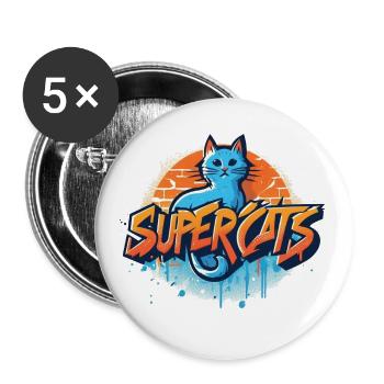 Supercats 6 Logo - Buttons large 2.2''/56 mm (5-pack) - white - Front