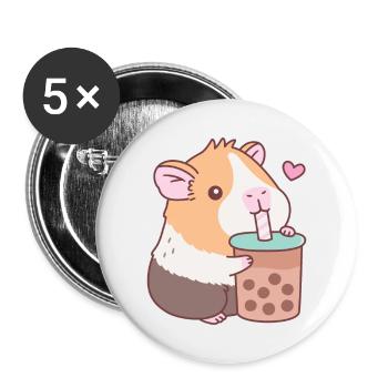 Un cochon d’Inde mignon aime boire du thé à bulles - Lot de 5 grands badges (56 mm) - blanc - Devant
