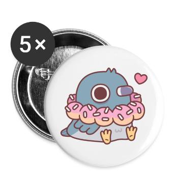 Niedliche mollige Taube mit Donut-Halskette lustig - Buttons groß 56 mm (5er Pack) - Weiß - Vorne