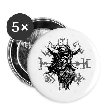 Vegvísir avec tête de Viking - Lot de 5 grands badges (56 mm) - blanc - Devant