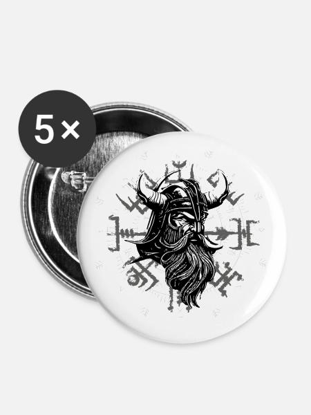 Vegvísir mit Wikingerkopf - Buttons groß 56 mm (5er Pack) - Weiß