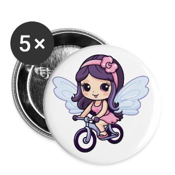 Fee Niedlich Fahrrad Comic - Buttons groß 56 mm (5er Pack) - Weiß - Vorne
