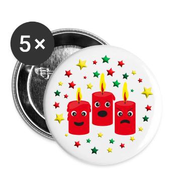 3. Adventskerzen mit Sternen. - Buttons groß 56 mm (5er Pack) - Weiß - Vorne