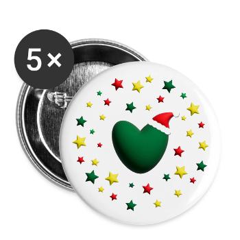 Weihnachtsherz in Grün mit Sternen. - Buttons groß 56 mm (5er Pack) - Weiß - Vorne