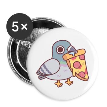 Pigeon mignon avec tranche de pizza au pepperoni - Lot de 5 grands badges (56 mm) - blanc - Devant
