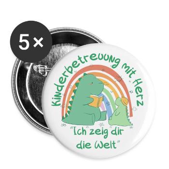 Kinderbetreuung mit Herz - Ich zeig dir die Welt - Buttons groß 56 mm (5er Pack) - Weiß - Vorne