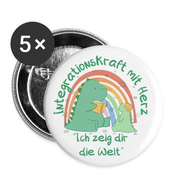 Integrationskraft mit Herz - Ich zeig dir die Welt - Buttons groß 56 mm (5er Pack) - Weiß - Vorne