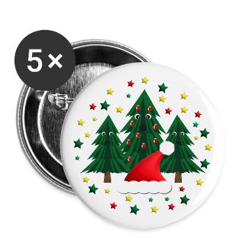 Weihnachtsmarkt Tannen mit Weihnachtsmütze. - Buttons groß 56 mm (5er Pack) - Weiß - Vorne