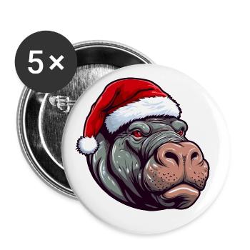 Hippopotamus Christmas Animal Portrait Xmas - Buttons large 2.2''/56 mm (5-pack) - white - Front