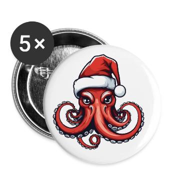 Octopus Octopus Christmas Portrait Xmas - Buttons large 2.2''/56 mm (5-pack) - white - Front