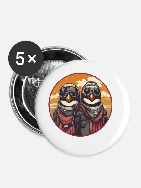 Aviator Pinguine - Buttons groß 56 mm (5er Pack) - Weiß