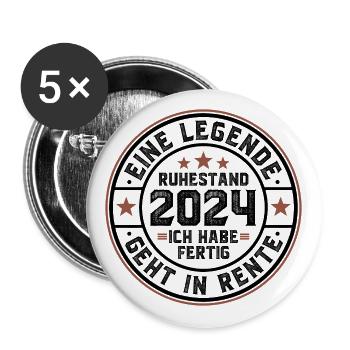 Ruhestand 2024 Eine Legende geht in Rente - Buttons groß 56 mm (5er Pack) - Weiß - Vorne