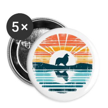 Shetland Sheepdog Vintage Sunset - Buttons groß 56 mm (5er Pack) - Weiß - Vorne