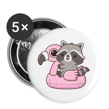 Raton laveur mignon sur flotteur de piscine flamant rose - Lot de 5 grands badges (56 mm) - blanc - Devant