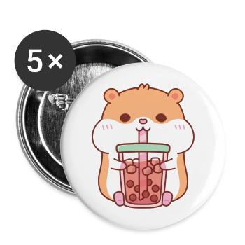Niedlicher molliger Hamster, der Bubble Tea trinkt - Buttons groß 56 mm (5er Pack) - Weiß - Vorne