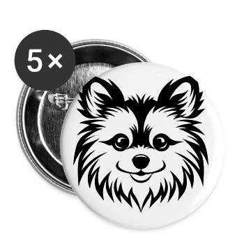Zwergspitz Pomeranian Hund Kopf - Buttons groß 56 mm (5er Pack) - Weiß - Vorne