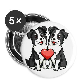 Border Collie Hunde Paar Verliebt Valentinstag - Buttons groß 56 mm (5er Pack) - Weiß - Vorne