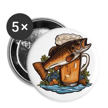 Fishing Beer - Buttons large 2.2''/56 mm (5-pack) - white - Front
