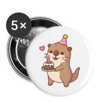 Niedlicher Otter mit Geburtstagskuchen - Buttons groß 56 mm (5er Pack) - Weiß - Vorne