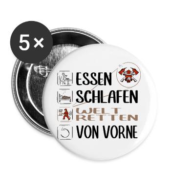 Super Feuerwehrmann Feuerwehrfrau rettet die Welt - Buttons groß 56 mm (5er Pack) - Weiß - Vorne