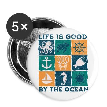 Das Leben am Meer ist gut blc - Buttons groß 56 mm (5er Pack) - Weiß - Vorne