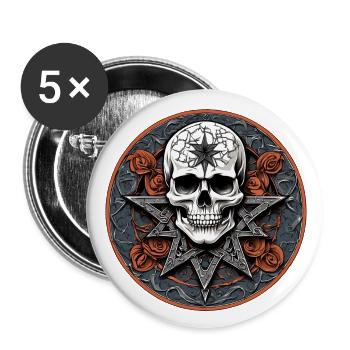 Decorated skull and pentagram in gothic style - Buttons large 2.2''/56 mm (5-pack) - white - Front
