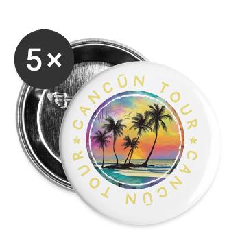 Cancun Tour Reise Bunt Urlaub - Buttons groß 56 mm (5er Pack) - Weiß - Vorne