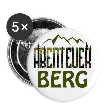 "Abenteuer Berg" - Wandern Wanderung Natur Alpen - Buttons groß 56 mm (5er Pack) - Weiß - Vorne
