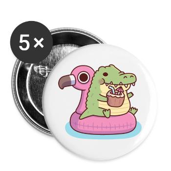 Mignon Crocodile Potelé Se Relaxant Sur Flamingo Float - Lot de 5 grands badges (56 mm) - blanc - Devant