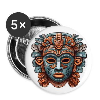 Ornate Carved Aztec, Mayan, Inca Mask - Buttons large 2.2''/56 mm (5-pack) - white - Front