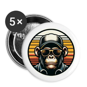 Cooler Schimpanse mit Sonnenbrille und Basecap - Buttons groß 56 mm (5er Pack) - Weiß - Vorne