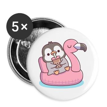 Pingouin mignon se relaxant sur le flotteur de piscine Flamingo - Lot de 5 grands badges (56 mm) - blanc - Devant