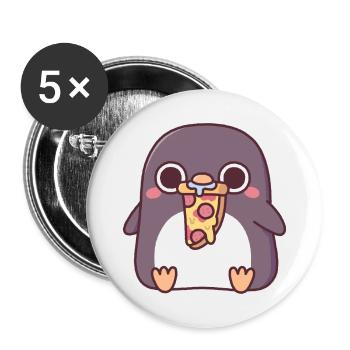 Mignon pingouin potelé avec tranche de pizza au pepperoni - Lot de 5 grands badges (56 mm) - blanc - Devant
