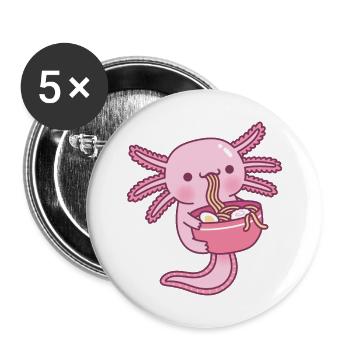 Mignon axolotl mangeant des nouilles ramen japonaises - Lot de 5 grands badges (56 mm) - blanc - Devant