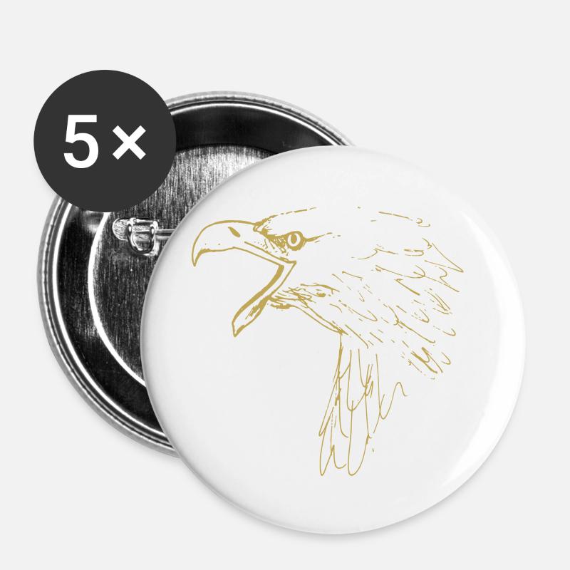 Illustrierte Designs mit Adler - Buttons groß 56 mm (5er Pack) - Weiß
