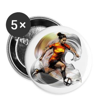 Fußballspielerin - dynamische Grafik für Frauen - Buttons groß 56 mm (5er Pack) - Weiß - Vorne