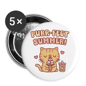 Chat tigré mignon mangeant de la crème glacée Purrfect Summer - Lot de 5 grands badges (56 mm) - blanc - Devant