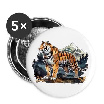 Striking Tiger Pose - Buttons large 2.2''/56 mm (5-pack) - white - Front