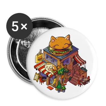 Katzen Burger Shop - Cat Town - Buttons large 2.2''/56 mm (5-pack) - white - Front