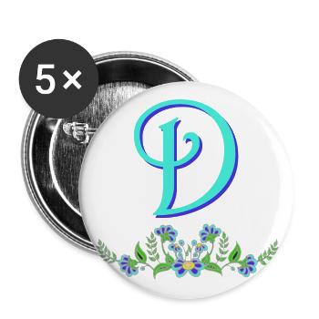 Flower Blue D - Buttons large 2.2''/56 mm (5-pack) - white - Front