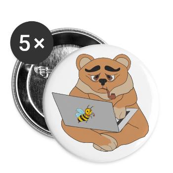Ours avec ordinateur portable - Lot de 5 grands badges (56 mm) - blanc - Devant